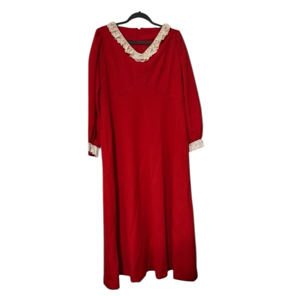 Authentic Vintage Red Dress with Lace Trim